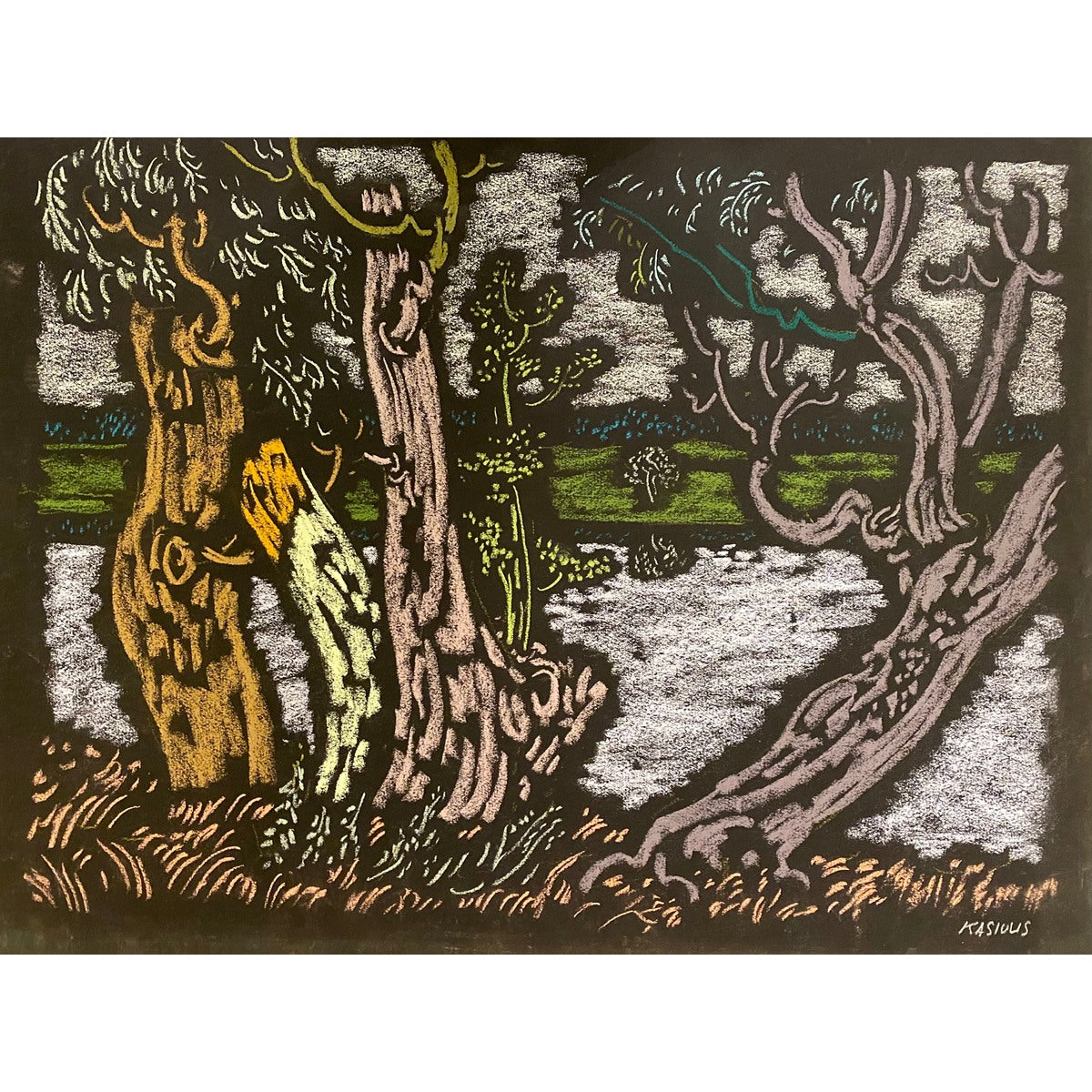 Vytautas KASIULIS | Seni gluosniai, XX a. 5-6 deš. | Pastelė, popierius, 50x65 (68x81)