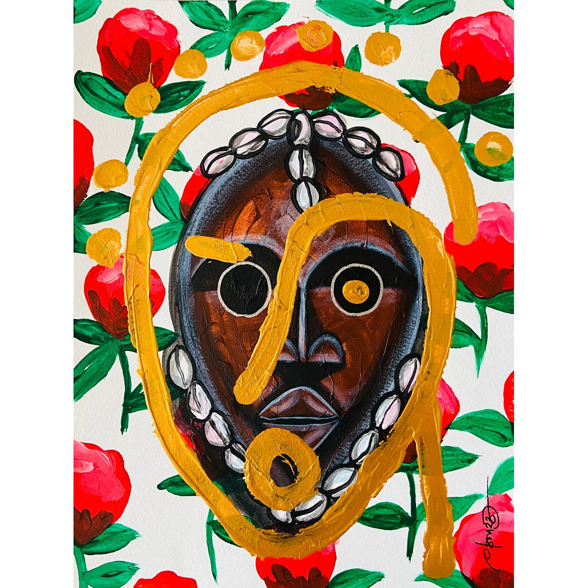 OBOU GBAIS (Ivory Coast) | Konga Ligne Florale V, 2023 | Acrylic on paper, 40x30 (53x43)