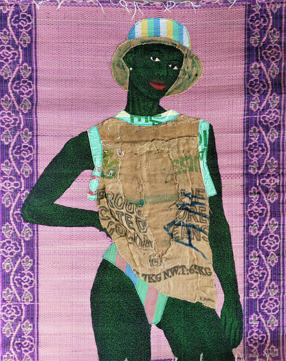 Emmanuel Kwaku Yaro (b. 1995, Ghana) | True Self, 2022 | Acrylic, woven Nylon and burlap on plastic, 182x136