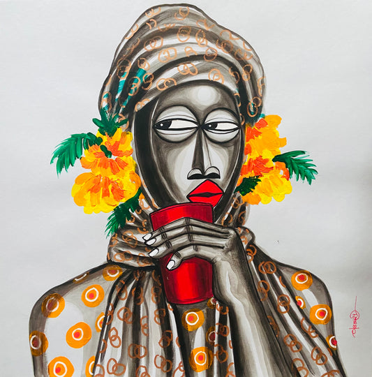 OBOU GBAIS (Dramblio Kaulo Krantas) | Lady, 2021 | Akrilas, popierius, 50x50 (53x53)