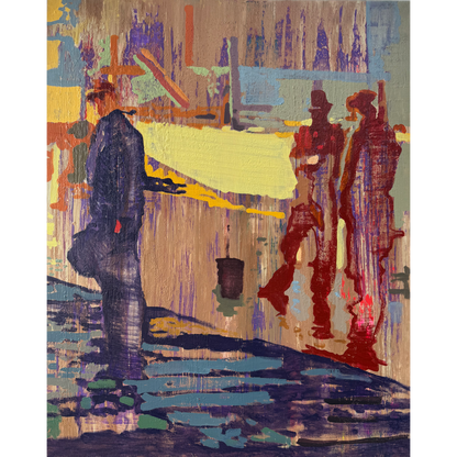 Linas Kaziulionis | Roofers, 2024 | Acrylic and spray paint on canvas, 100x80
