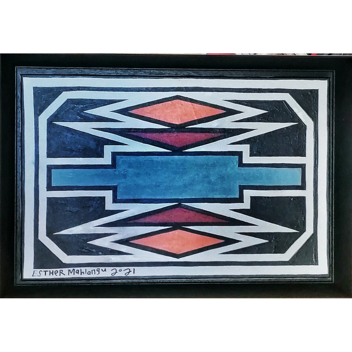 Esther Mahlangu (g. 1935, PAR) | Ndebele Pattern, 2021 | Akrilas, drobė, 32 x 48 (37x53)