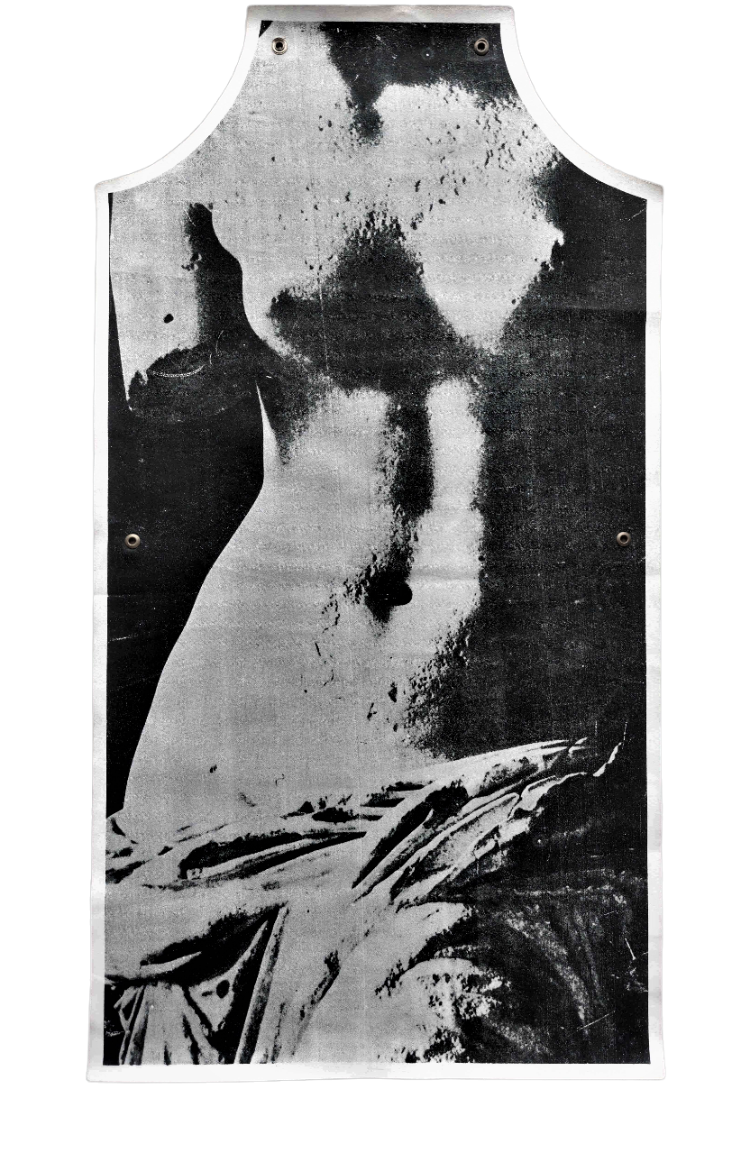 Jurgis Mačiūnas | Venus de Milo Apron, 1967-1973 | Šilkografija ant medžiaginio vinilo su metalinėmis įvorėmis, 76.2×40.6