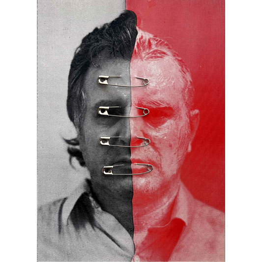 Milan Knížák | Be pavadinimo (koliažas), 1986 | Spalvota šilkografija ant fotopopieriaus su keturiais žiogeliais, 26×18,5