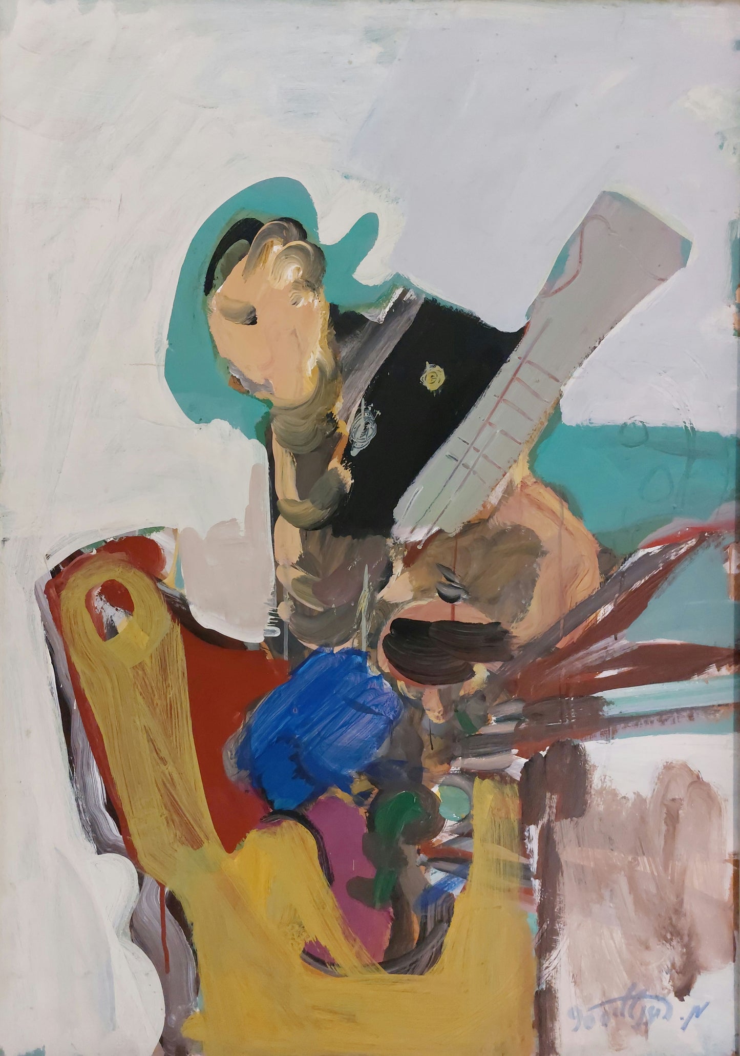 Moshe Rosenthalis | An Artist in His Atelier, 1990 | Aliejus, kartonas, 100x70 (106x76)