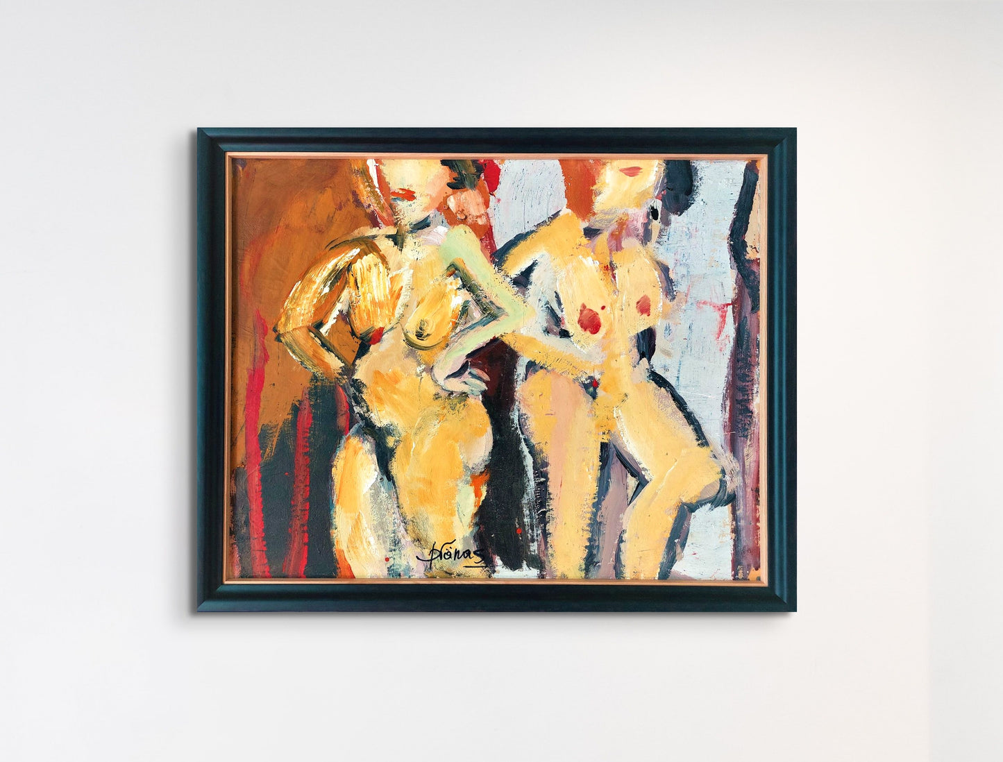 Pranas Gailius | Two Nudes, 1998-2005 | Oil, paper, cardboard, 80x101 (88x109)