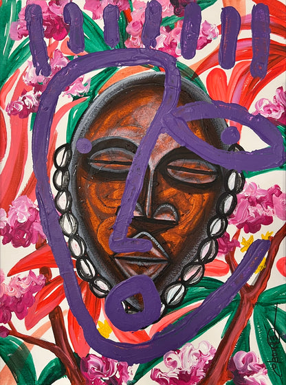 OBOU GBAIS (Ivory Coast) | Konga ligne florale lll, 2023 | Acrylic on paper, 40x30