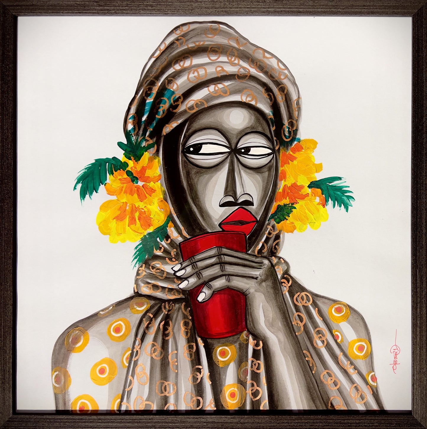 OBOU GBAIS (Dramblio Kaulo Krantas) | Lady, 2021 | Akrilas, popierius, 50x50 (53x53)