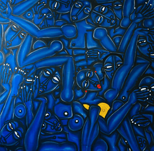 Obou Gbais (Dramblio Kaulo Krantas) | Boogie Woogie Dance Bleu, 2021 | Akrilas ant brezento, 141x145 (145x149)
