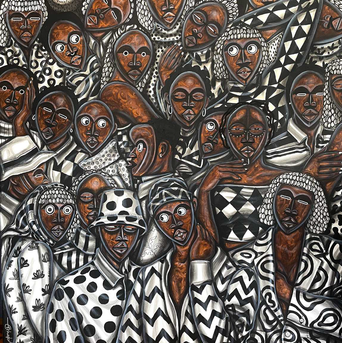 Obou Gbais (Ivory Coast) | Die Familie Dan, 2023 | Acrylic on canvas, 130×130 (136x136)