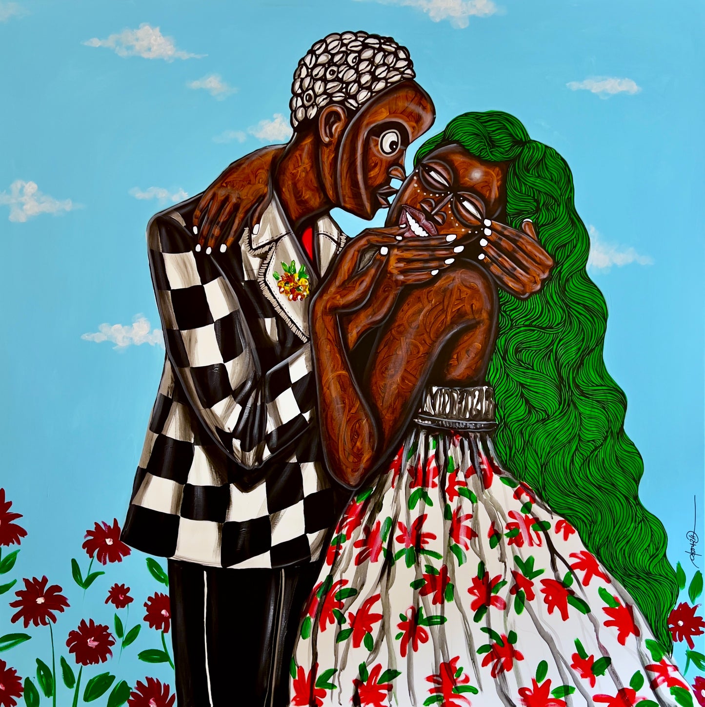 Obou Gbais (Ivory Coast) | Le bisou d’Obou, 2024 | Acrylic on canvas, 130×130