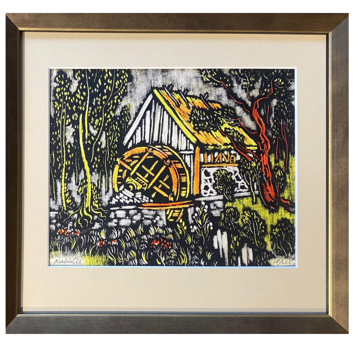 Vytautas Kasiulis | Vandens malūnas | Litografija, 17x22 (26x28.5)