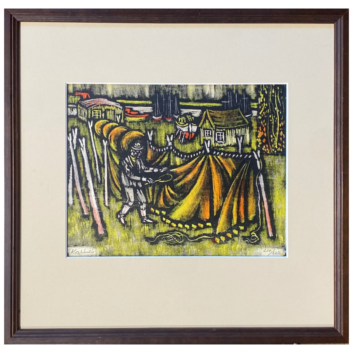 Vytautas Kasiulis | Žvejų tinklai | Litografija, 17x21 (31,5x32,5)