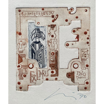 Vincas Kisarauskas | Ekslibris G. J. Rhebergen jr, 1970 | Ofortas, 10,7x9,5 (17,5x17,5)