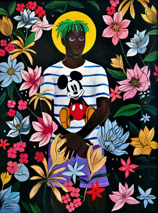 Samson Bakare (Nigeria) | Simba in Mickey Mouse Top, 2021 | Acrylic on canvas, 122x92 (127x97)