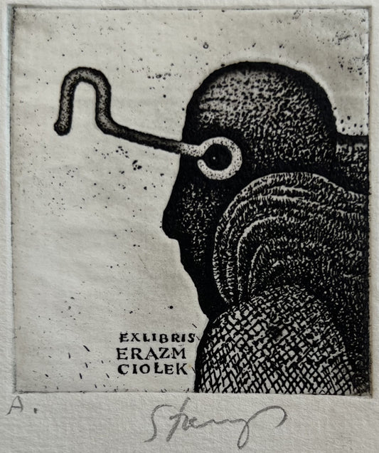 Stasys Eidrigevičius | Exlibris Erazm Ciolek | Ofortas, 7x6,5 (lakštas 12,5x9)