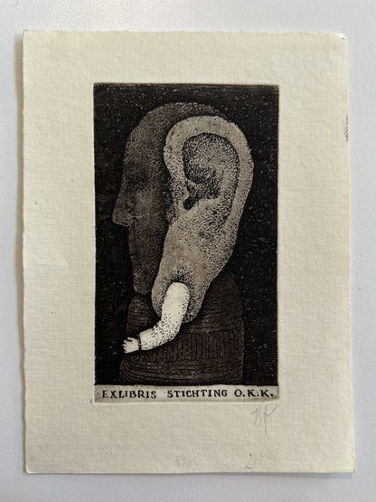 Stasys Eidrigevičius | Exlibris Stichting O.K.K. | Ofortas, 9x5 (lakštas 12,4x9)