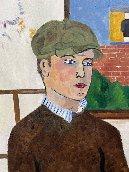 Theo Bardsley | Self Portrait in Hackney Studio, 2026 | Oil and oil stick on canvas, 102 x 81.5 cm