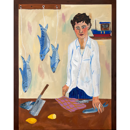 Theo Bardsley | The Fish Gutter, 2026 | Oil and oil stick on canvas, 102 x 81.5 cm