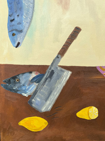 Theo Bardsley | The Fish Gutter, 2026 | Oil and oil stick on canvas, 102 x 81.5 cm