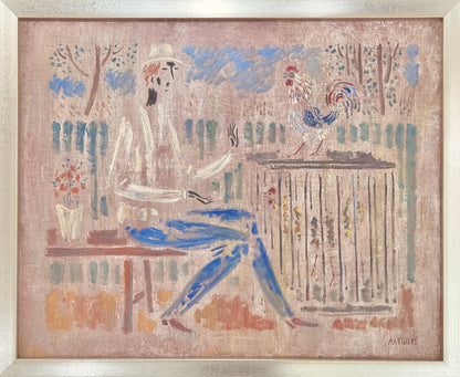 Vytautas Kasiulis | Vyras su gaidžiu | Aliejus, drobė, 65x81 (72x87.5)