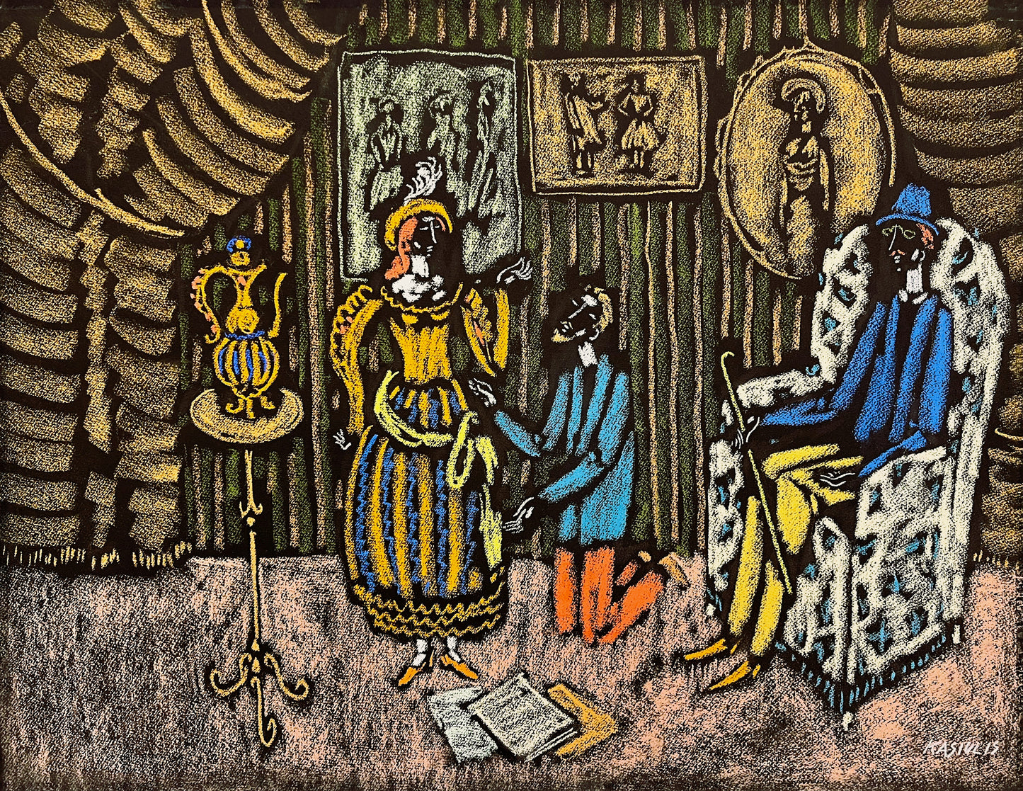 Vytautas Kasiulis | Scena, XX a. 6 deš. | Pastelė, popierius, 50x65 (56x71)