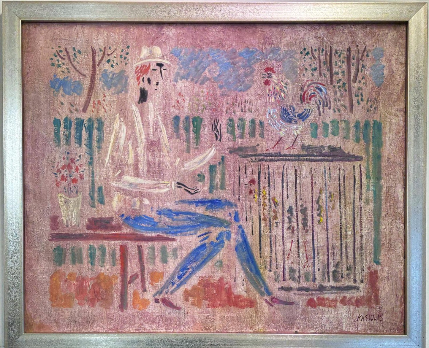 Vytautas Kasiulis | Vyras su gaidžiu | Aliejus, drobė, 65x81