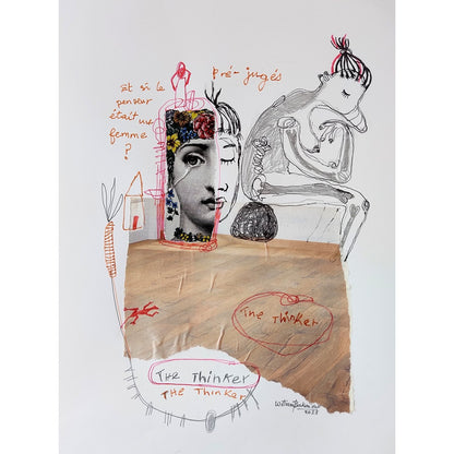 William Bakaïmo (Kamerūnas) | La penseuse, 2023 | Mišri technika, popierius, 41x29