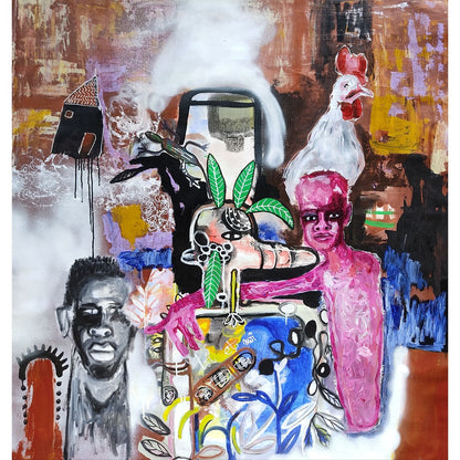 William Bakaïmo (b. 1988, Cameroon) | My Beautiful Village, 2022 | Mixed media, canvas, 118x109