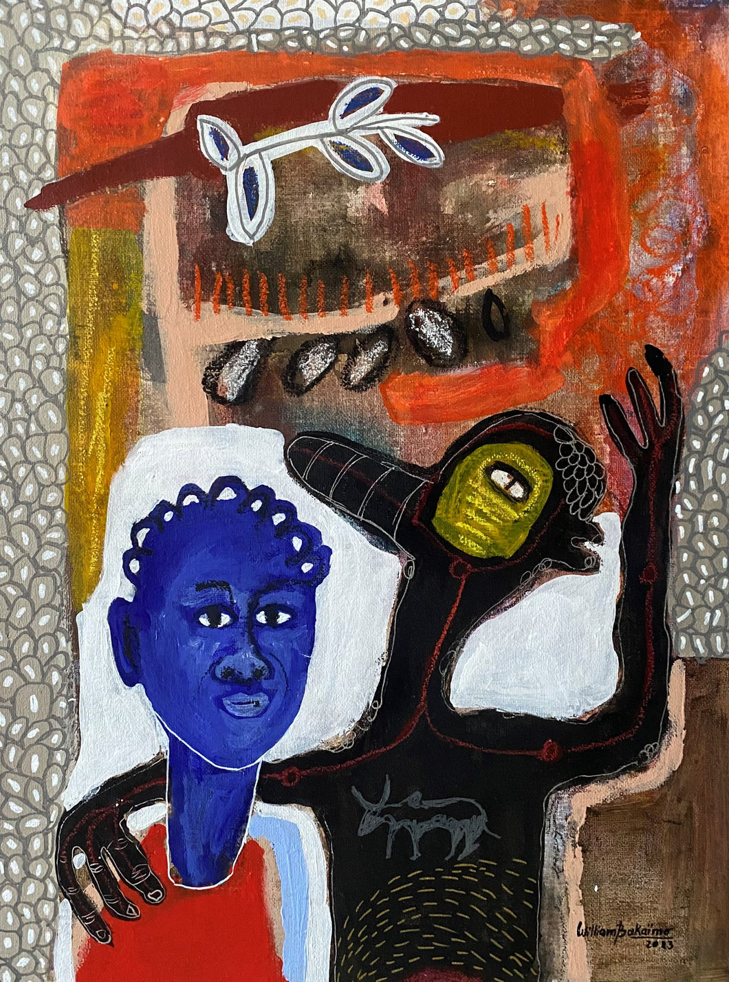 William Bakaïmo (Kamerūnas)<br>Remember Us, 2023<br>Akrilas, mišri technika, drobė, 80x60