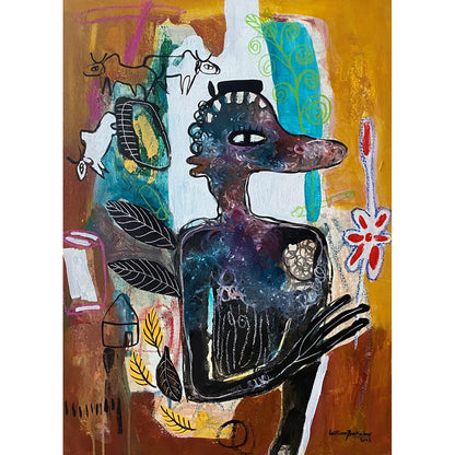 William Bakaïmo (b. 1988, Cameroon) | The Flower of the Garden, 2023 | Acrylic, mixed media, canvas, 80x60
