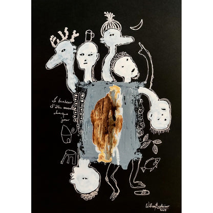 William Bakaïmo (Kamerūnas) | Together, 2023 | Mišri technika, popierius, 42x30