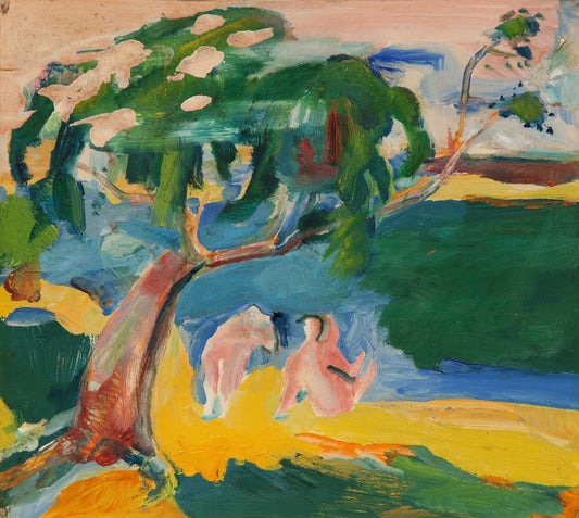 Jurgis Mikševičius | Woman Bathing, Lithuania (Besimaudančios moterys, Lietuva), c. 1959 | Aliejus ant plokštės, 27x30