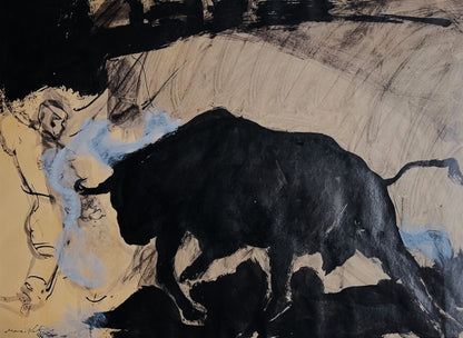 Emmanuel Mane-Katz | The Black Bull / Juodas bulius | Akvarėlė, popierius, 43x59 (56.5x61)