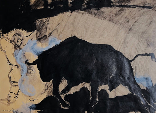 Emmanuel Mane-Katz | The Black Bull / Juodas bulius | Akvarėlė, popierius, 43x59 (56.5x61)
