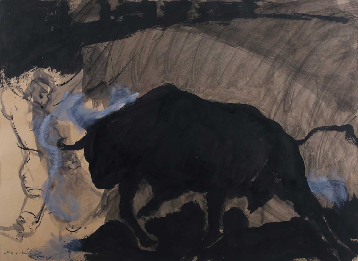 Emmanuel Mane-Katz | The Black Bull / Juodas bulius | Akvarėlė, popierius, 43x59 (56.5x61)