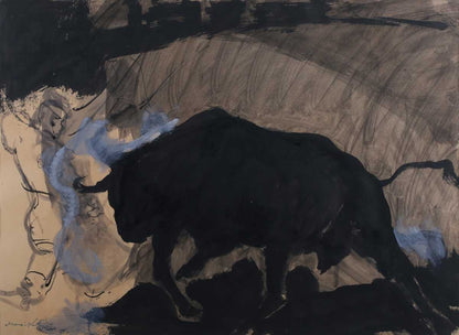 Emmanuel Mane-Katz | The Black Bull / Juodas bulius | Akvarėlė, popierius, 43x59 (56.5x61)