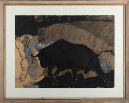 Emmanuel Mane-Katz | The Black Bull / Juodas bulius | Akvarėlė, popierius, 43x59 (56.5x61)