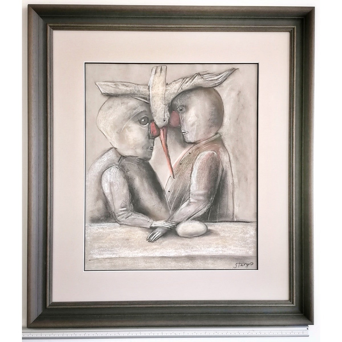 Stasys Eidrigevičius | Belaukiant gandrų | Pastelė, poperius, 50x41,5