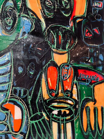 Aboudia (Ivory Coast) | Nouchi Spirits, 2022 | Acrylic, mixed media on canvas, 149x120.5 (152x123.5)