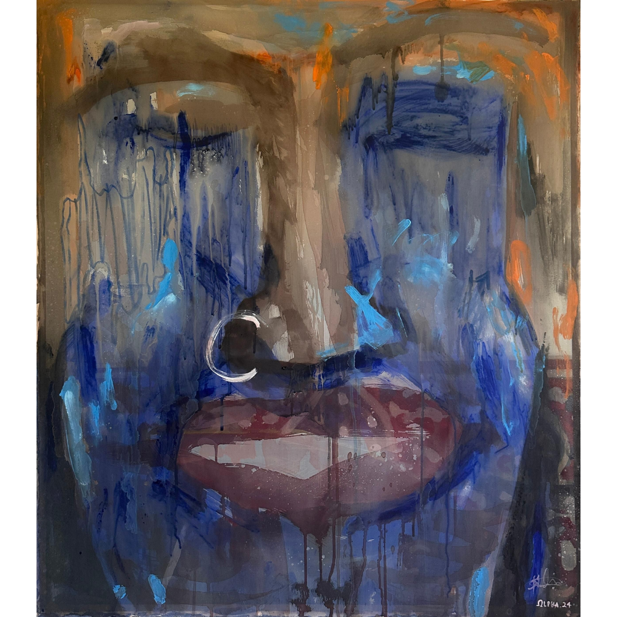 ALPHA ODH (Kenija) | Drowning, 2024 | Akrilas, vinilas, 86,5x76,5 (89x79)