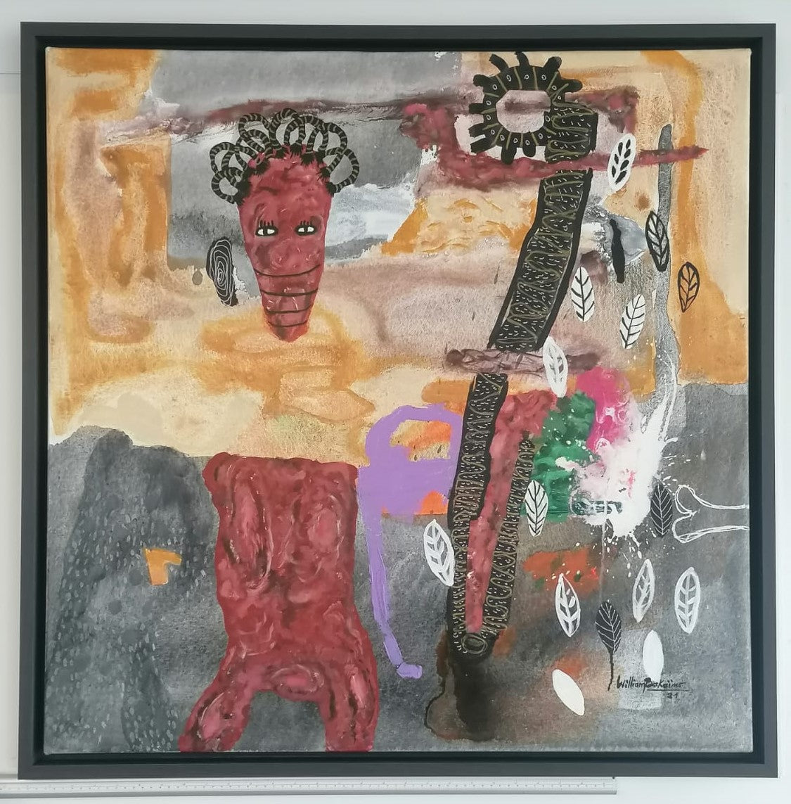 William Bakaïmo (b. 1988, Cameroon) | En chère et en os, 2021 | Mixed media, canvas, 80×80