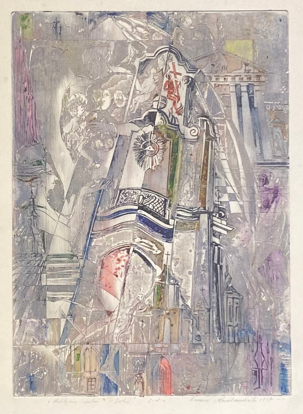 Ramunė Kmieliauskaitė | Basilion Gate, 1997 | Paper, author's technique (coloured textile lithograph), 28x21 (44x36)