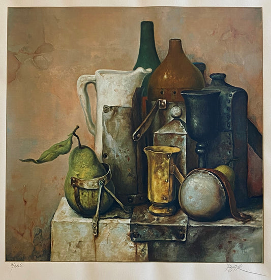 Samuel Bak | Still Life with Pears, 1976 | Serigraph, facsimile print on wove paper, 40.5x40.5 (83x63)