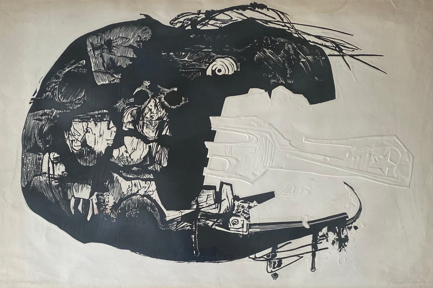 Romas Viesulas | Self-portrait as a potato, 1967 | Paper, woodcut, intaglio relief, 14/30, 72.5x52.5