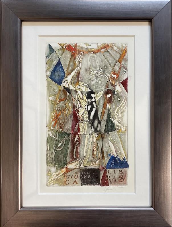 Antanas Kmieliauskas | Ekslibris Giuseppe Cauti | Pop., autorinė technika (spalv. tekstolito estampas), 16x9 (25x19)
