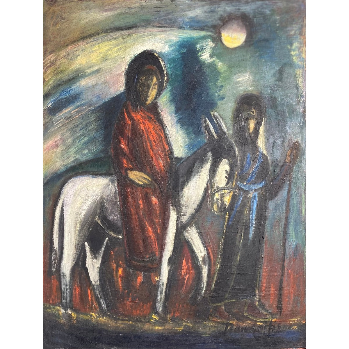 Pranas Domšaitis | The Flight to Egypt / Pabėgimas į Egiptą | Aliejus kartonas, 79x60 (101x83)