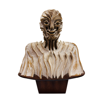 Pierre Dedieu (1928-2013, France) | Bust of a smiling man, 1960 | Wood with silver patina, 35.5x29x20