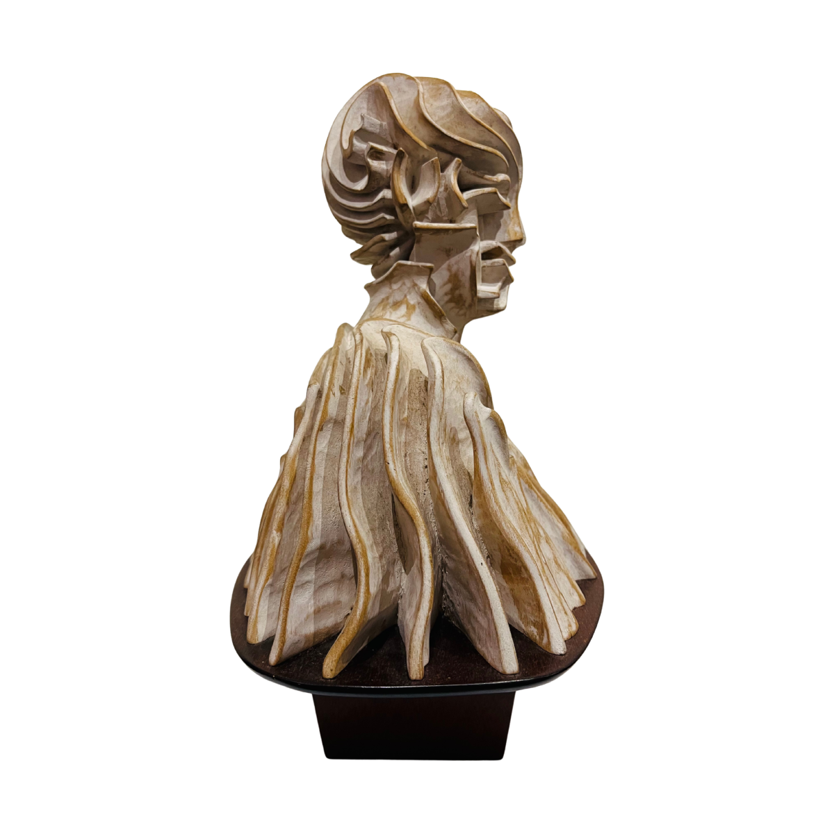 Pierre Dedieu (1928-2013, France) | Bust of a smiling man, 1960 | Wood with silver patina, 35.5x29x20