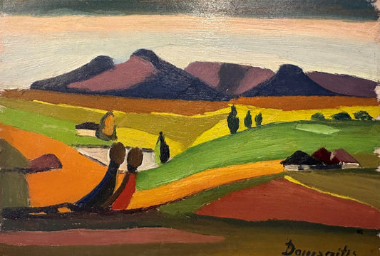 Pranas Domšaitis | The Hills of the Three Sisters, 1953-55 | Oil on cardboard, 36x53 (48 x 65)